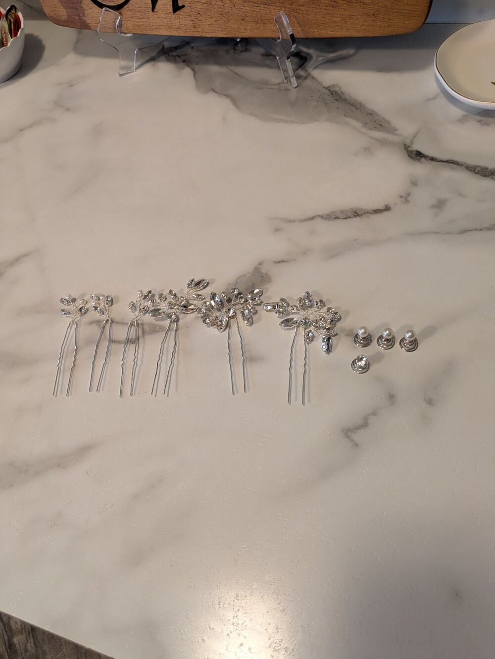 Silver Crystal Hair Pins and Stud Earrings Set - Elegant Women's Accessories